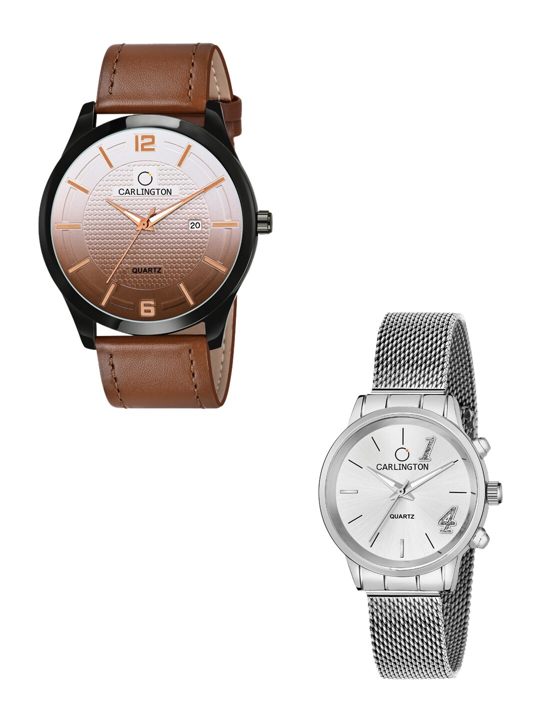 

CARLINGTON His & Her Analogue Watch CT1010 CT2012, Tan