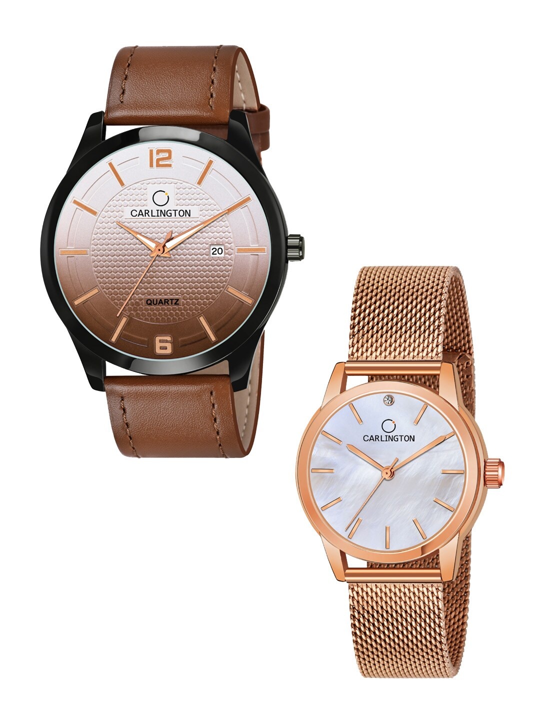 

CARLINGTON Unisex Multicoloured Dial & Multicoloured Leather Straps Analogue Watch, Tan