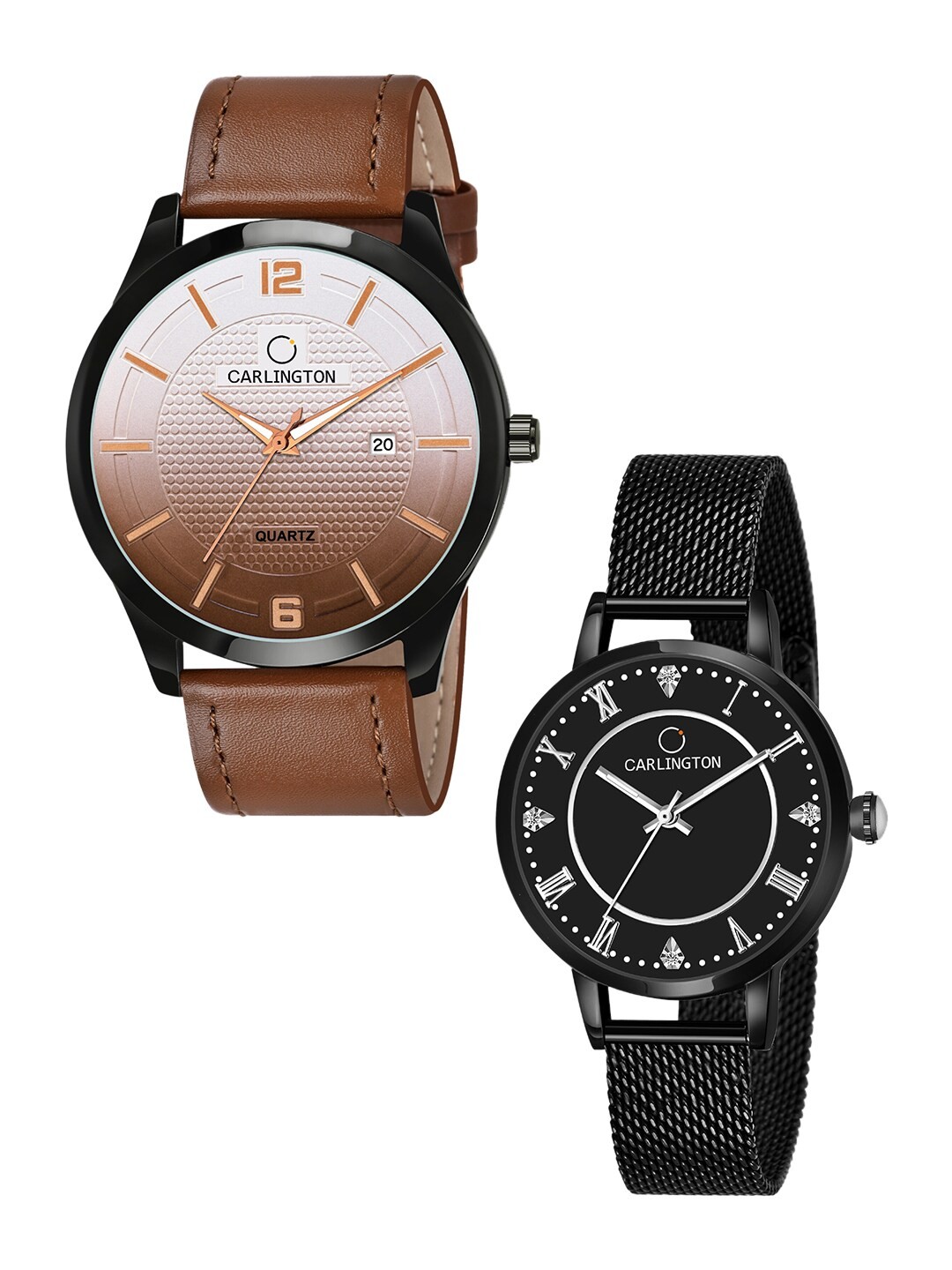 

CARLINGTON Unisex Multicoloured Dial & Multicoloured Leather Bracelet Style Straps Analogue Watch, Tan