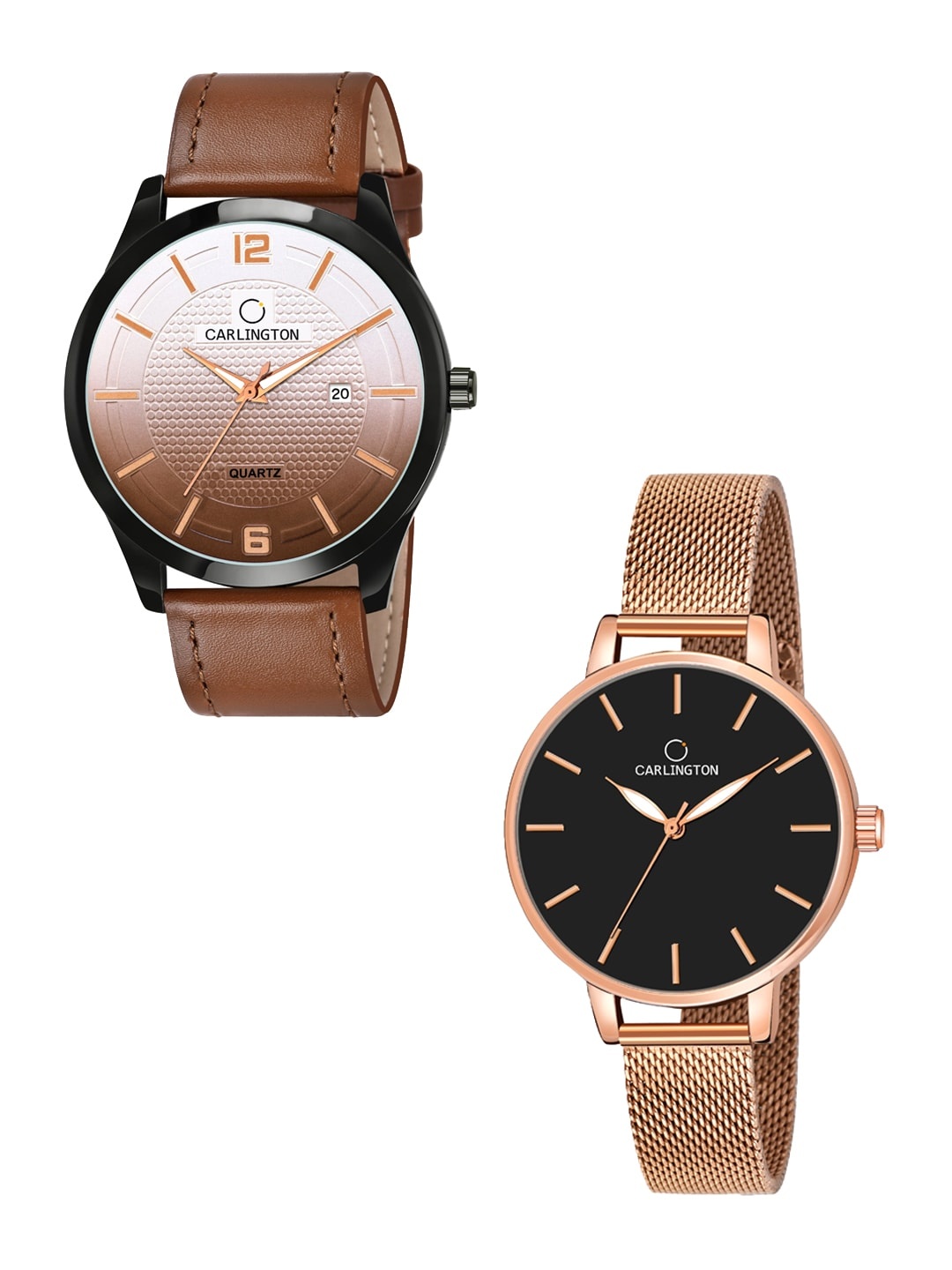 

CARLINGTON His & Her Analogue Watch CT1010 CT2014, Tan