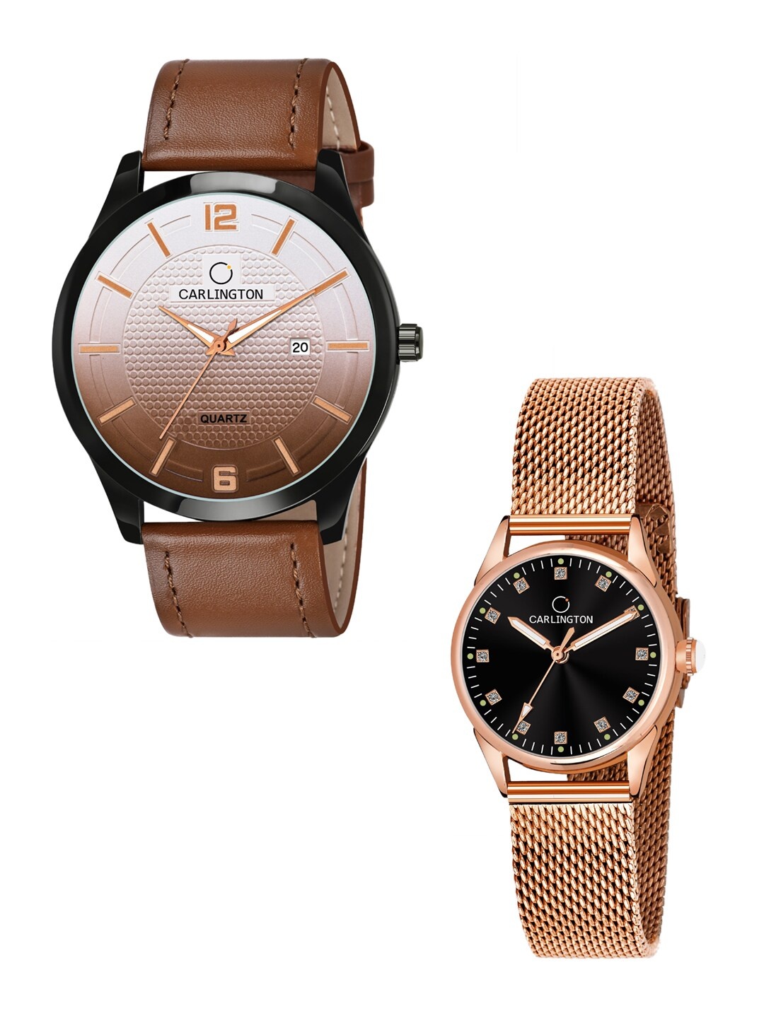 

CARLINGTON His & Her Analogue Watch CT1010 CT2003, Tan
