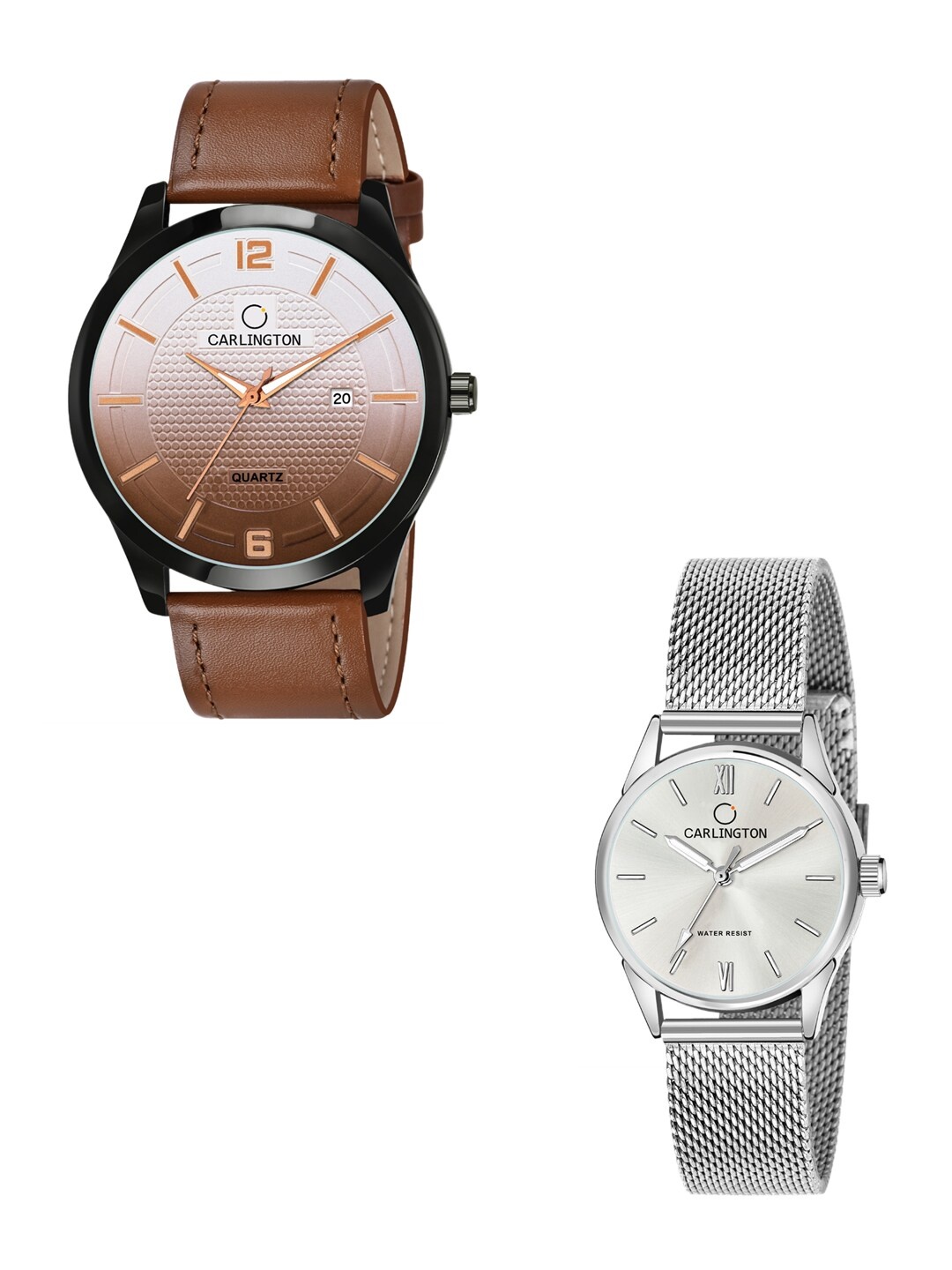 

CARLINGTON Unisex Multicoloured Analogue Watch Combo CT1010 Tan - CT2008 Silver