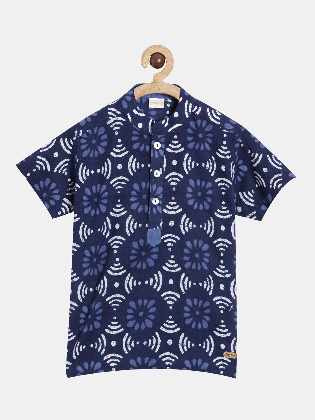 

Aomi Boys Navy Blue Opaque Printed Shirt