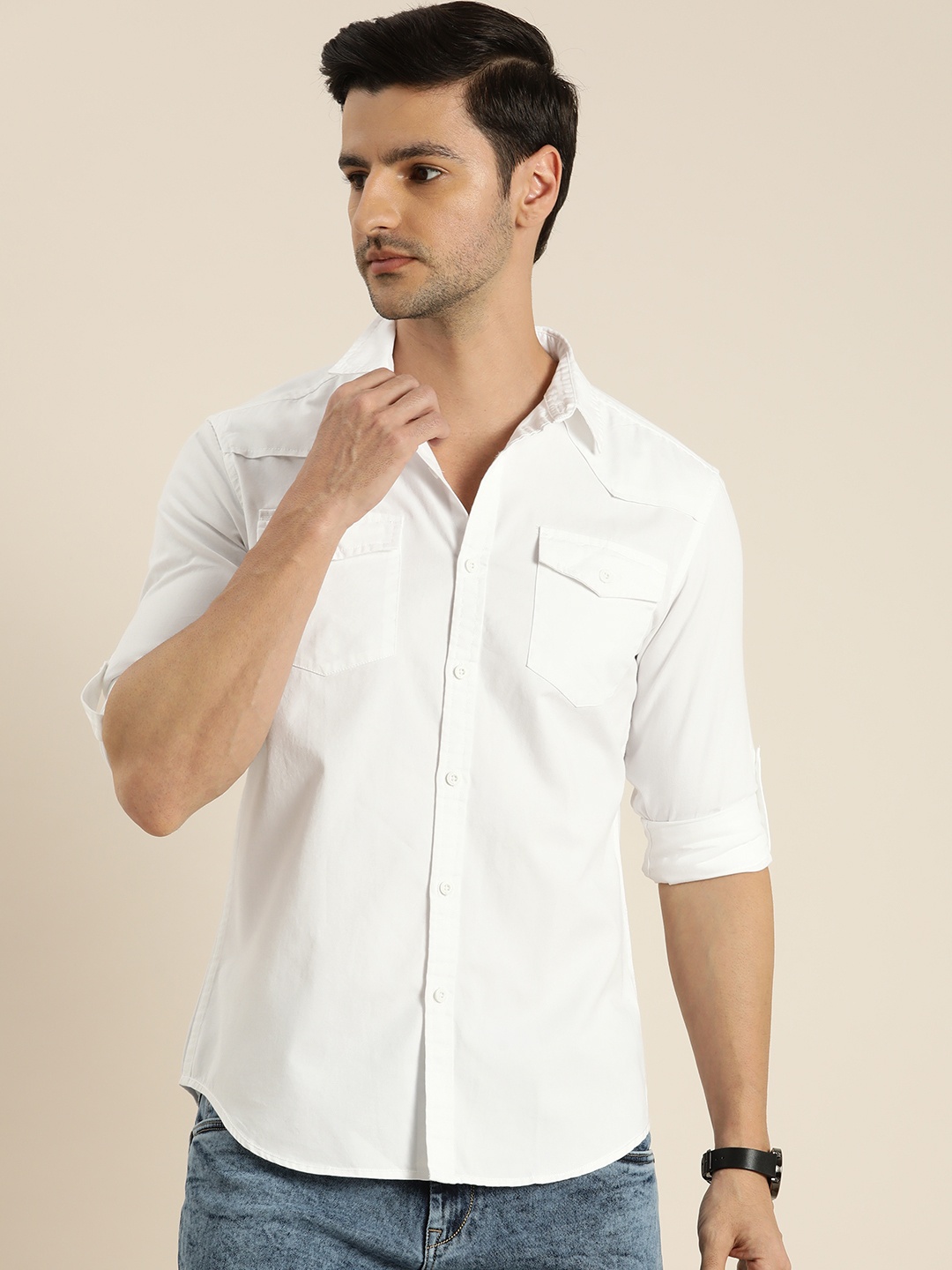 

Moda Rapido Men White Slim Fit Solid Pure Cotton Casual Shirt