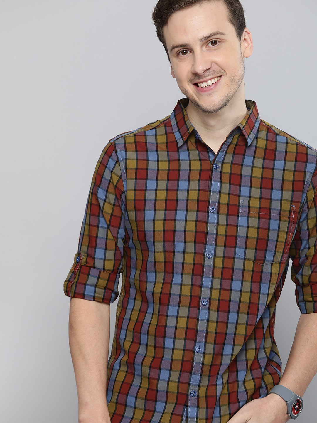 

HERE&NOW Men Multicoloured Slim Fit Buffalo Checked Casual Shirt, Multi