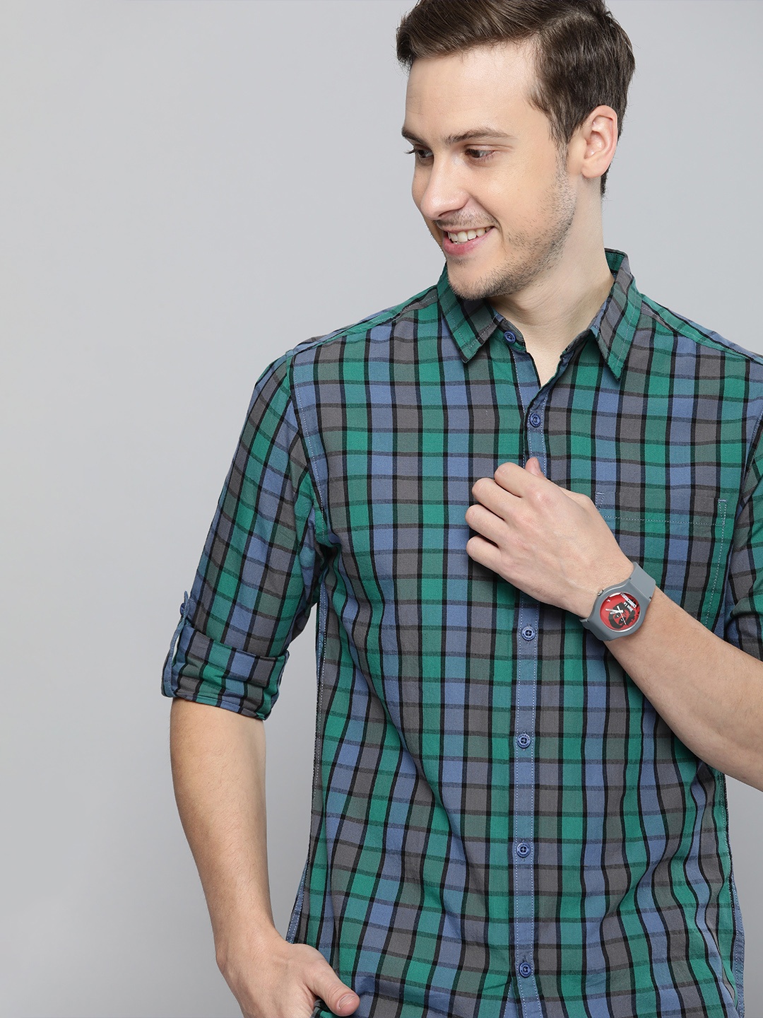 

HERE&NOW Men Multicoloured Slim Fit Buffalo Checked Sustainable Casual Shirt, Multi