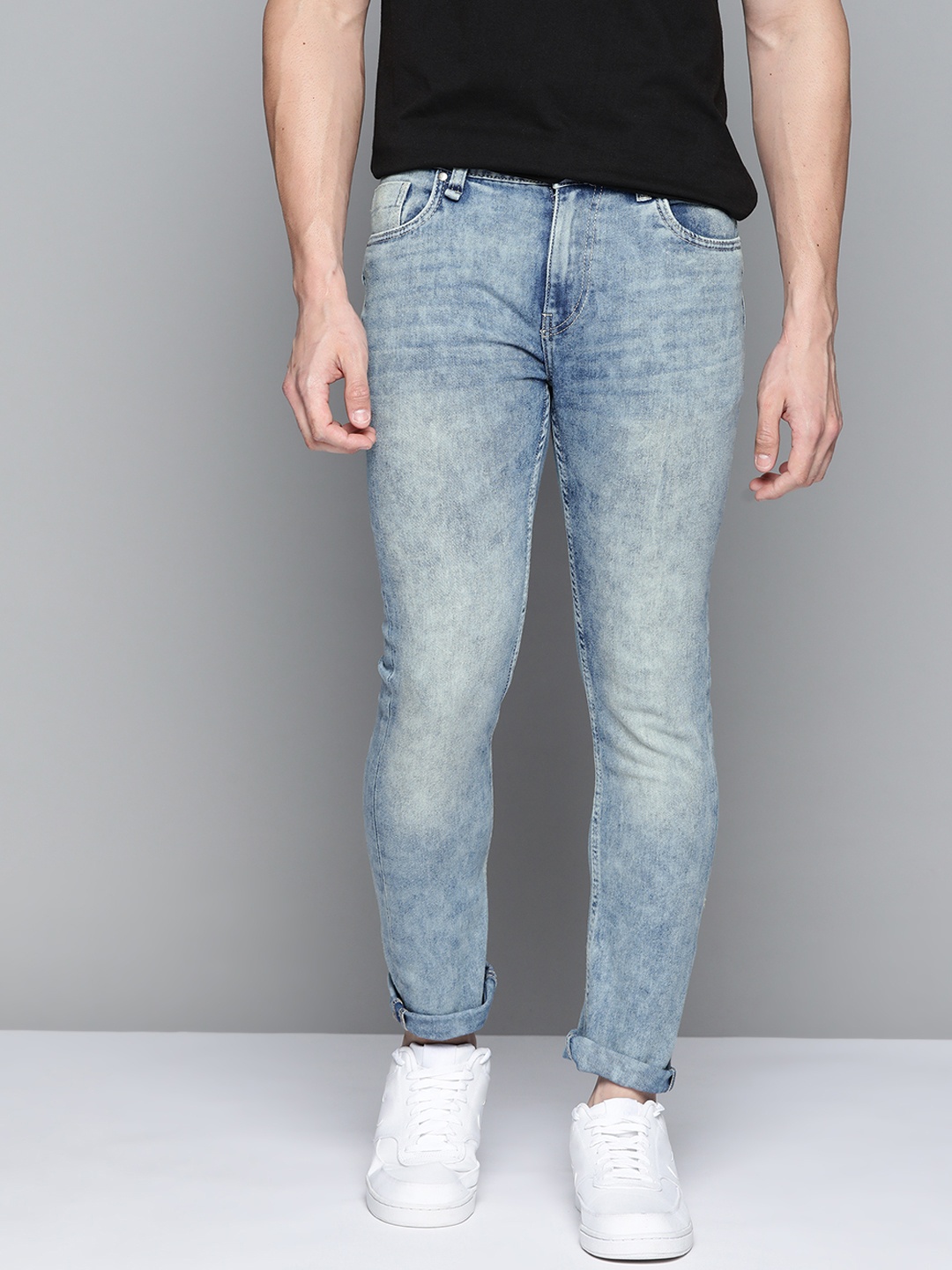 

Mast & Harbour Men Blue Skinny Fit Heavy Fade Bleached Jeans