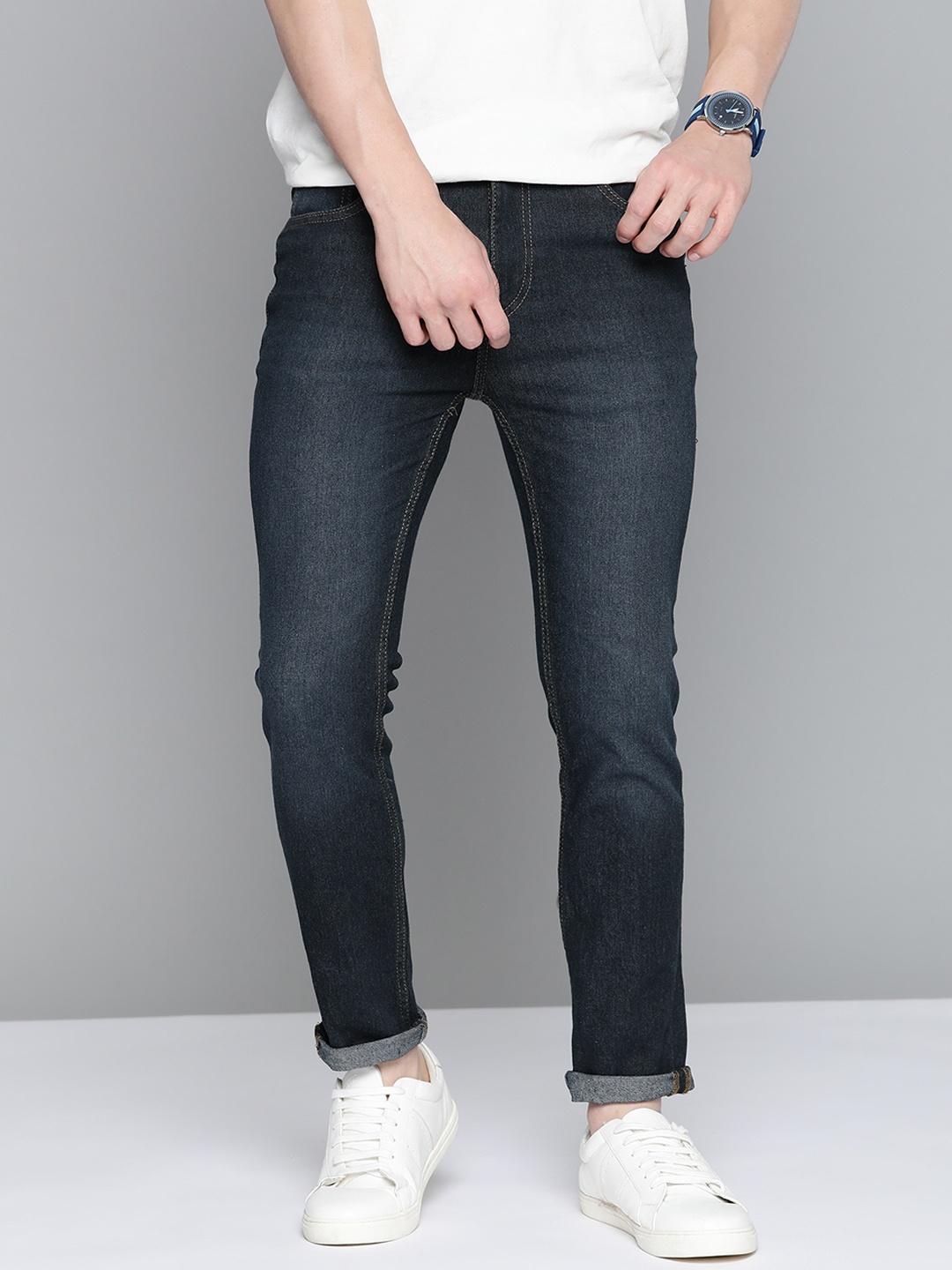 

Mast & Harbour Men Navy Blue Skinny Fit Light Fade Stretchable Jeans