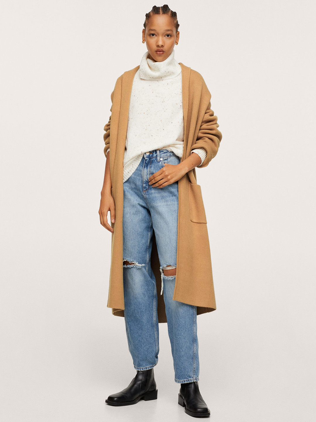 

MANGO Women Beige Solid Oversized Coat