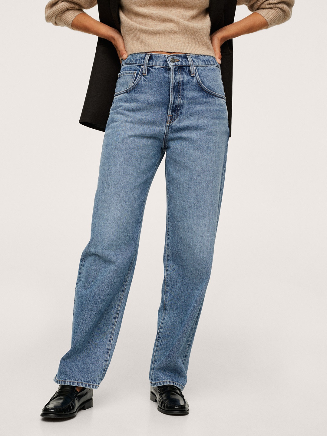 

MANGO Women Blue Relaxed Fit High-Rise Jeans