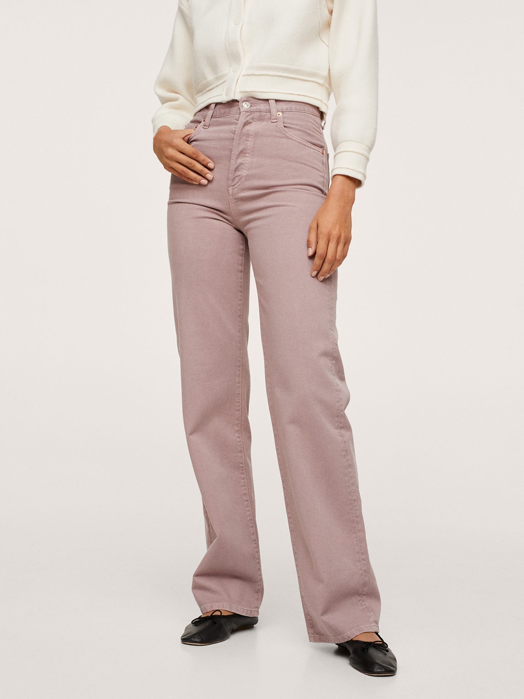 

MANGO Women Mauve Pure Cotton Straight Fit High-Rise Jeans