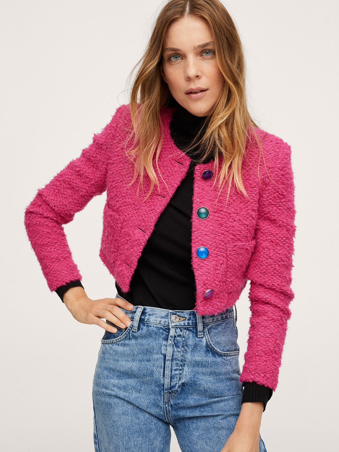 

MANGO Women Pink BEATRIZ Crop Tailored Jacket