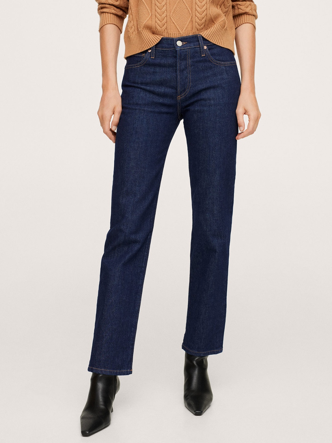 

MANGO Women Navy Blue Straight Fit Stretchable Jeans