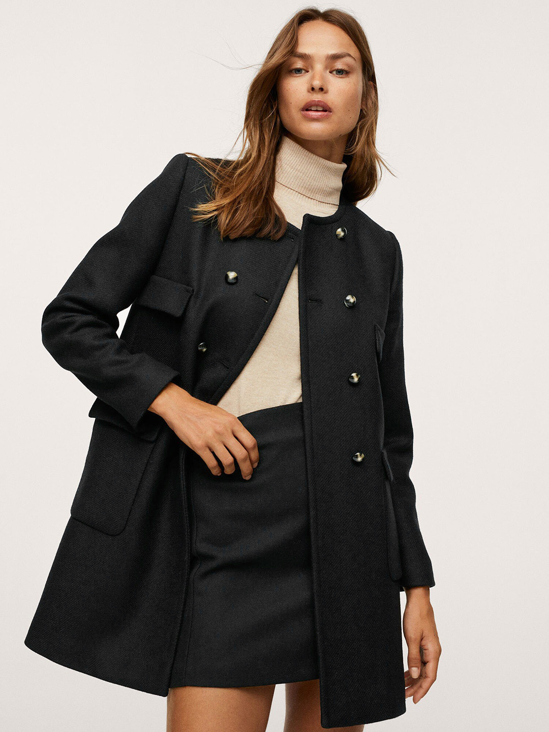 

MANGO Women Black Solid Over Coat