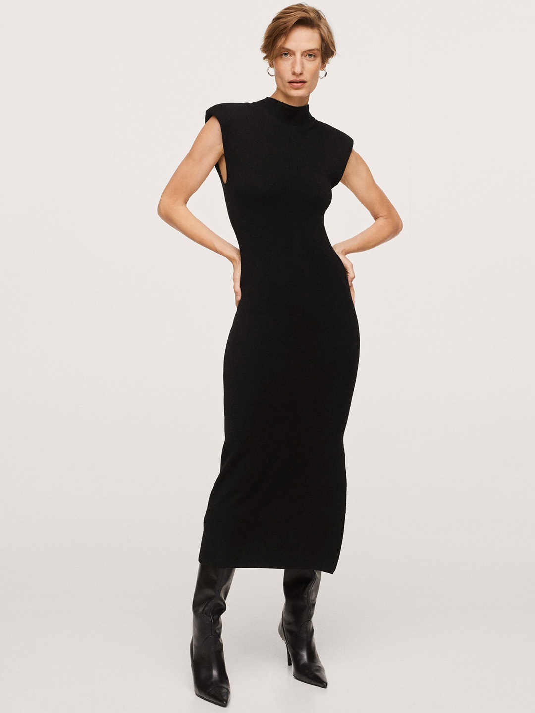 

MANGO Women Black Solid Sheath Midi Dress