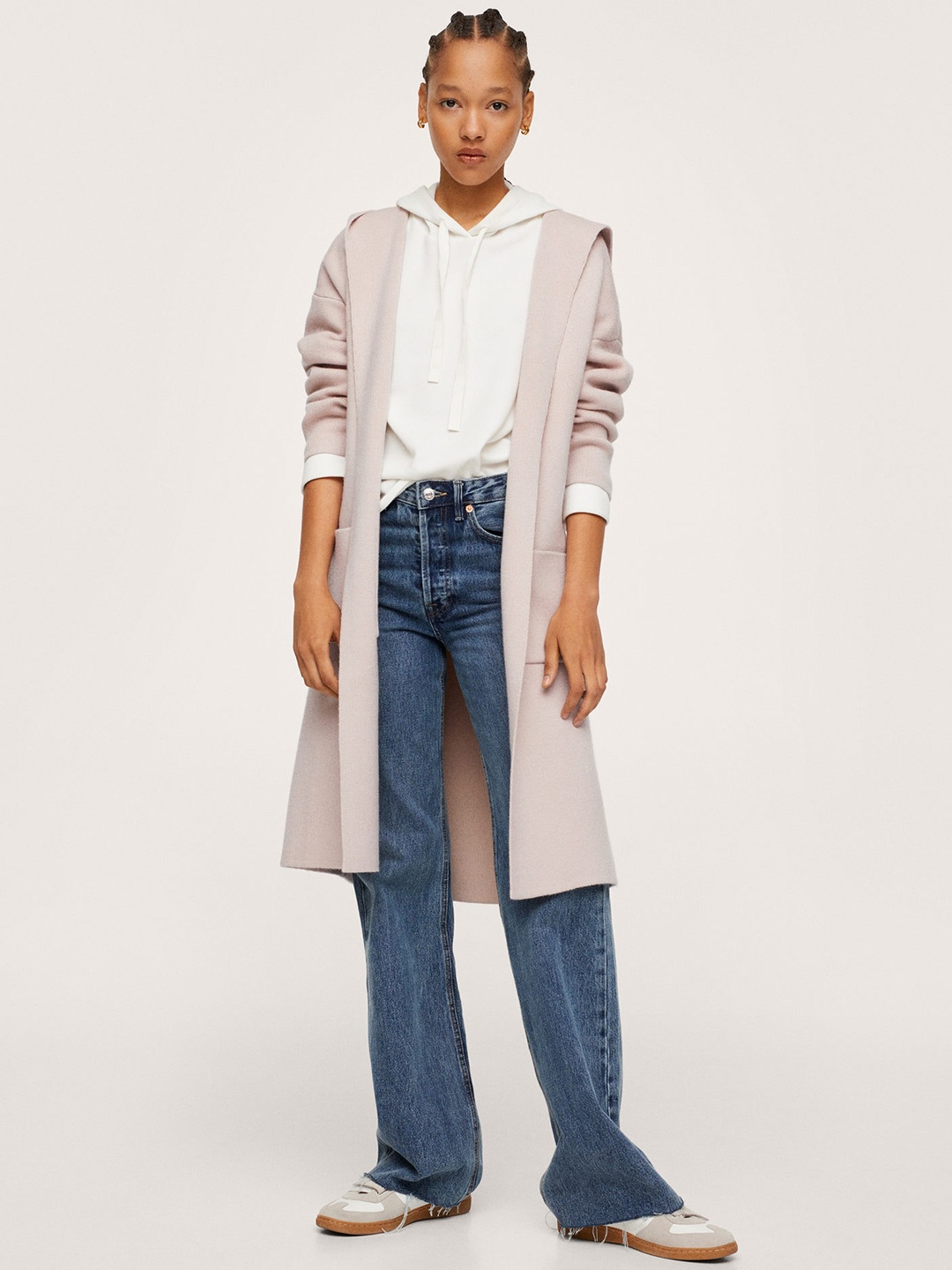 

MANGO Women Rose Solid Longline Hooded Overcoat