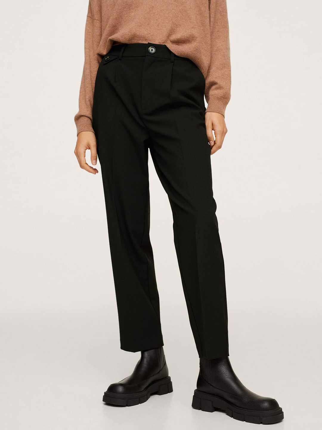 

MANGO Women Black Solid Trousers