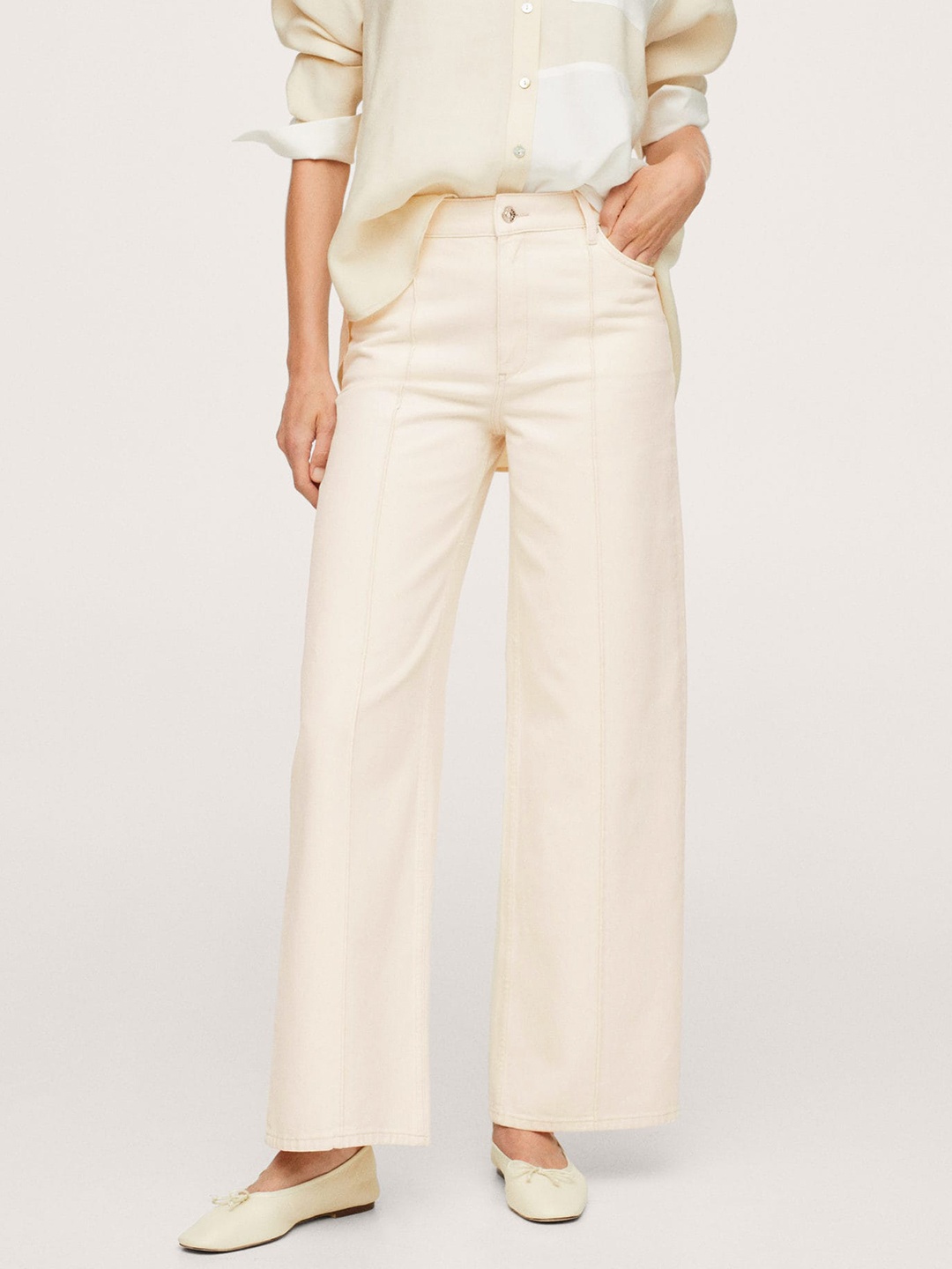 

MANGO Women Off White Pure Cotton High-Rise Jeans