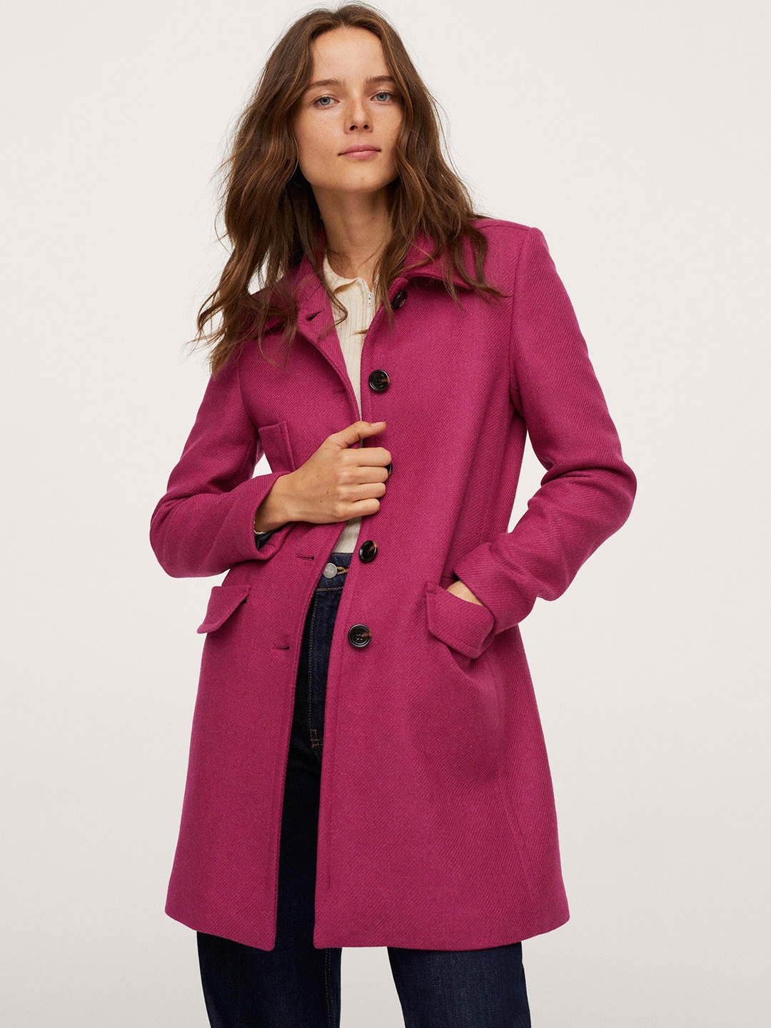 

MANGO Women Burgundy Solid Overcoat