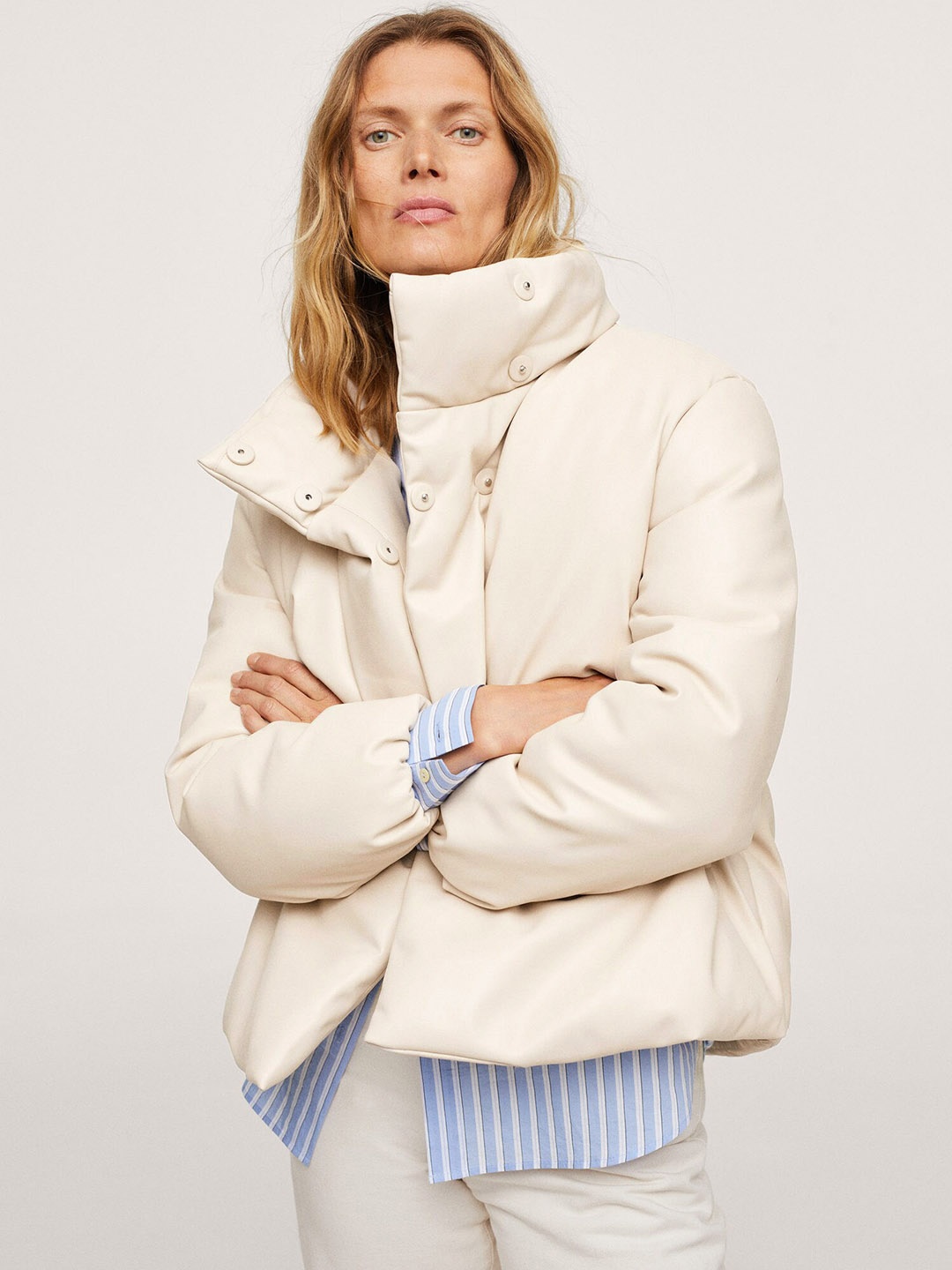 

MANGO Women Off White ANORAK CHESTER Padded Jacket