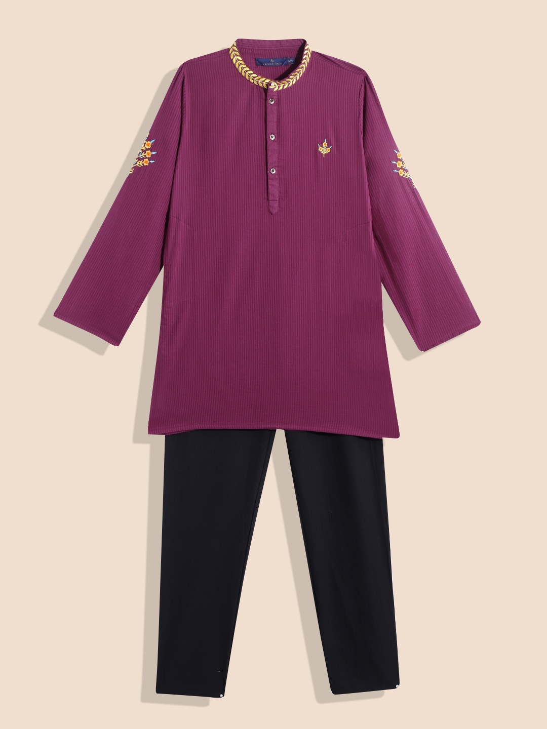 

House of Pataudi Boys Purple Striped Pure Cotton Kurta with Trousers