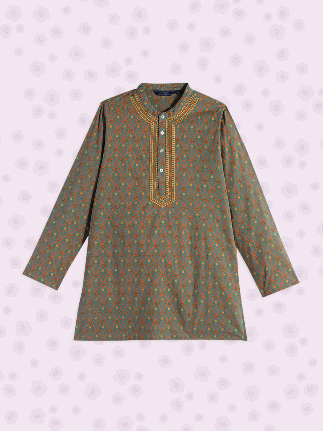 

House of Pataudi Boys Teal Blue Printed Pure Cotton Kurta