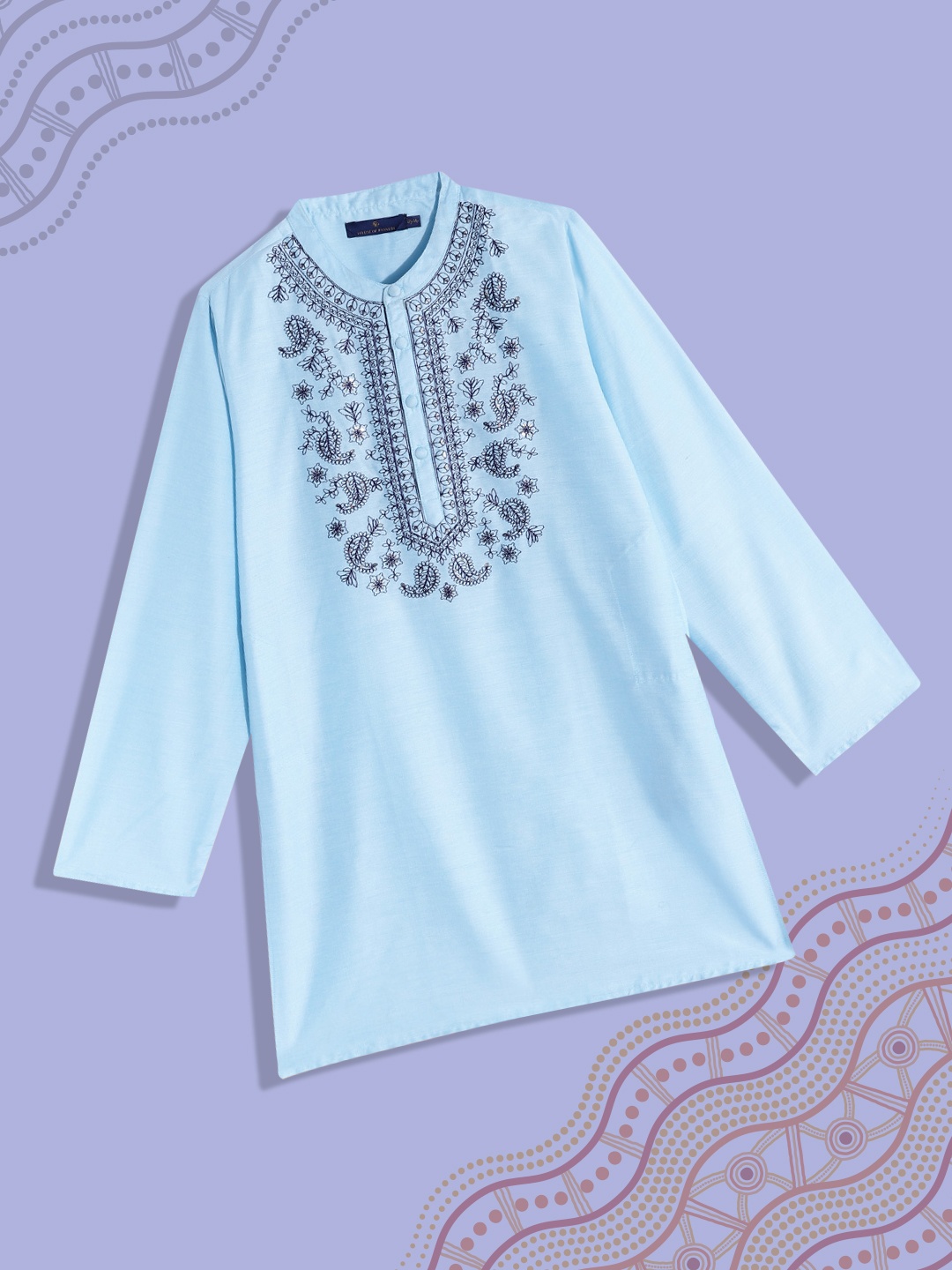 

House of Pataudi Boys Blue Ethnic Motifs Yoke Design Kurta