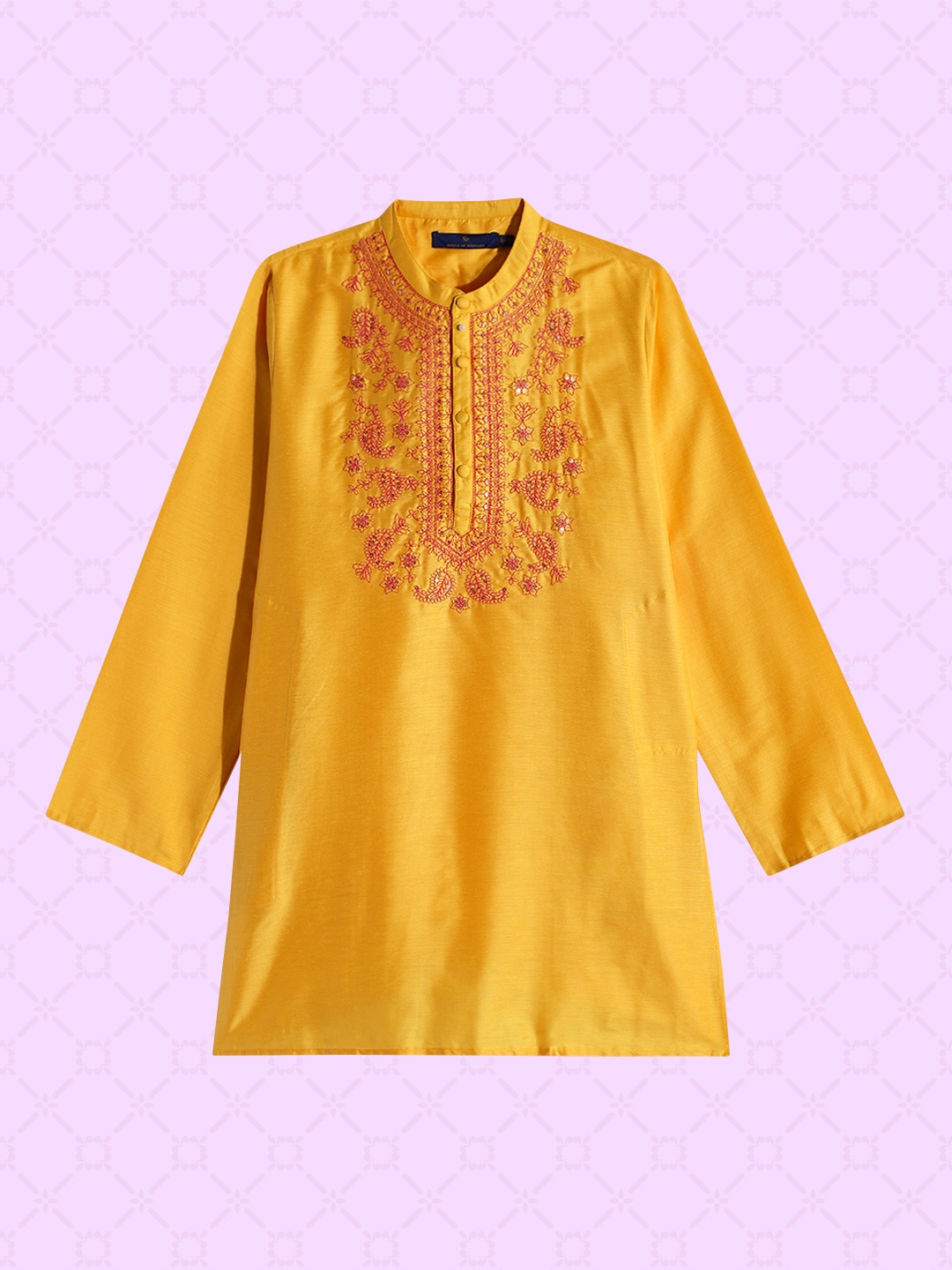 

House of Pataudi Boys Mustard Yellow Ethnic Motifs Embroidered Kurta