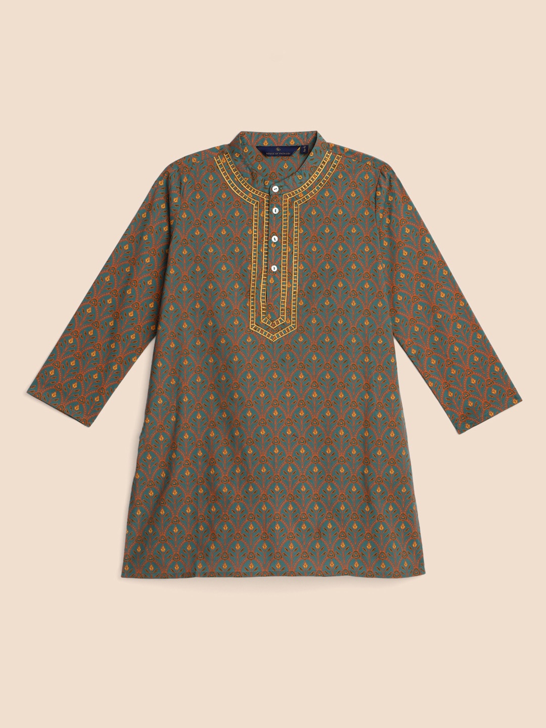 

House of Pataudi Boys Teal Ethnic Motifs Printed Kurta