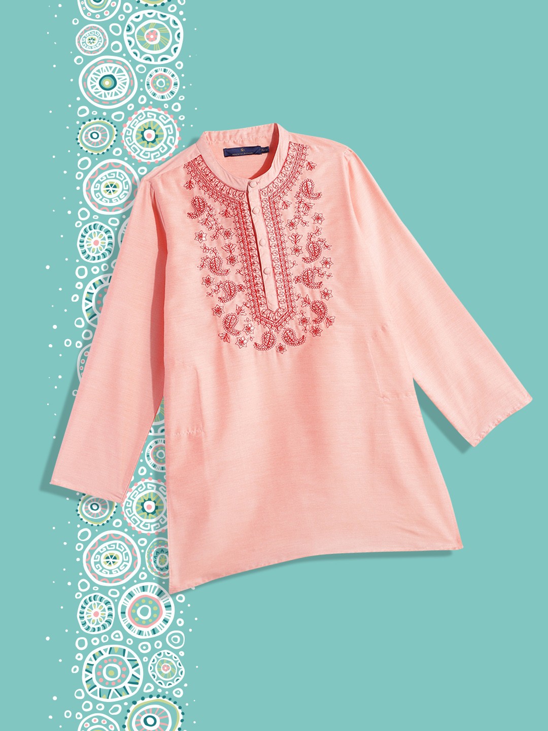 

House of Pataudi Boys Pink Thread Work Kurta