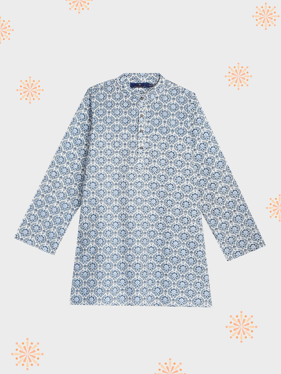 

House of Pataudi Boys Blue Printed Pure Cotton Kurta