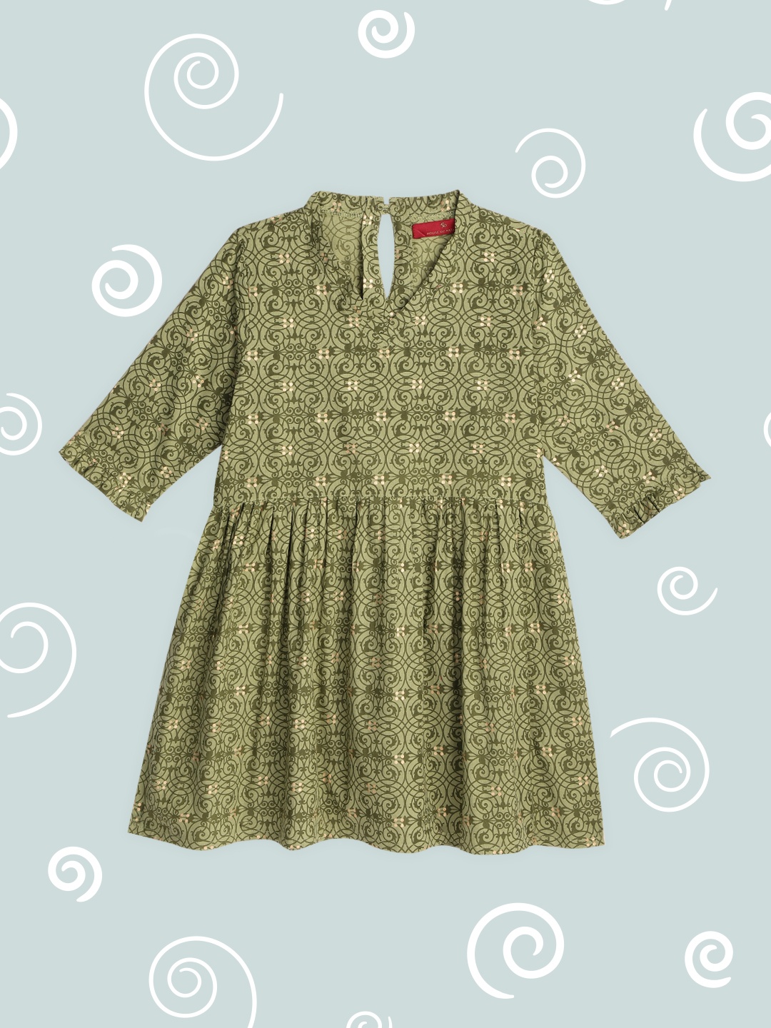 

House of Pataudi Girls Green Pure Cotton Ethnic Motifs Printed Kurta
