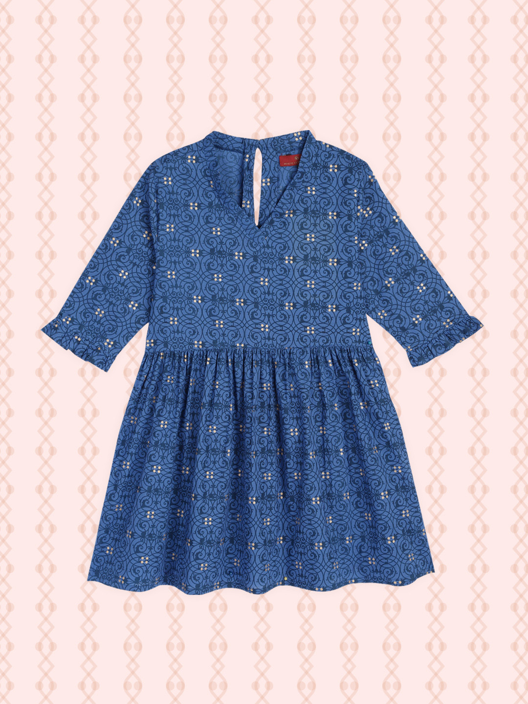 

House of Pataudi Girls Blue Ethnic Motifs Printed Jashn Pure Cotton Kurta