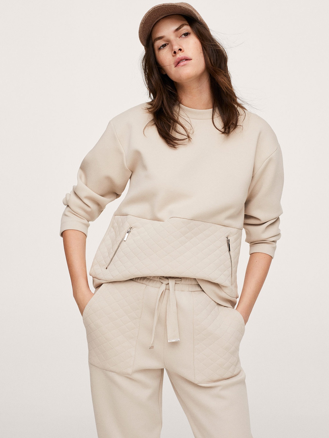 

MANGO Women Beige Solid Sweatshirt