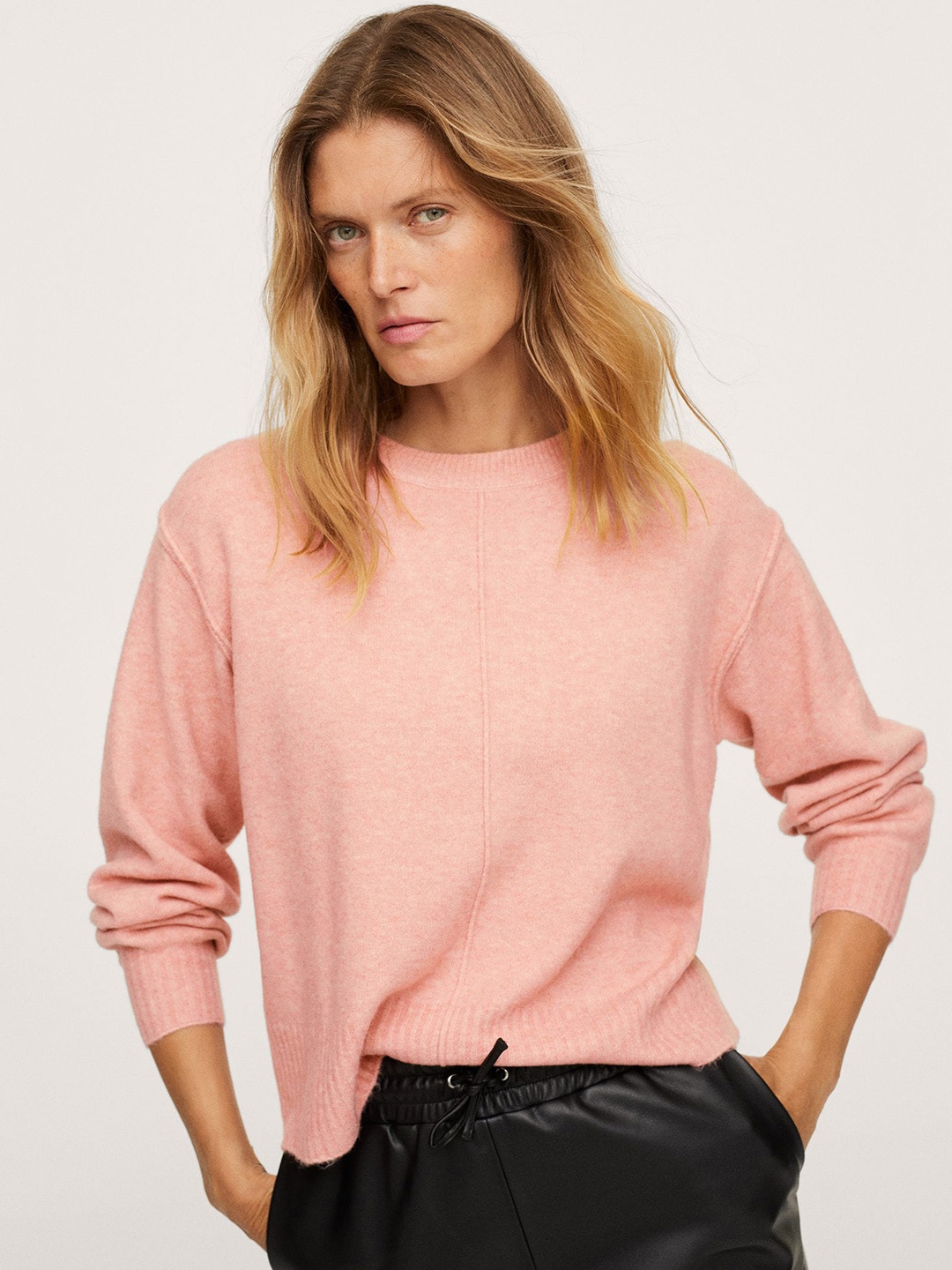 

MANGO Women Pink Solid Pullover Sweater