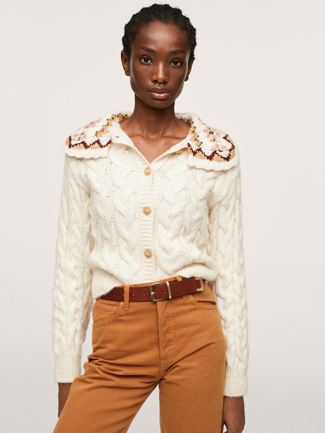 

MANGO Women Off White Cable Knit Cardigan