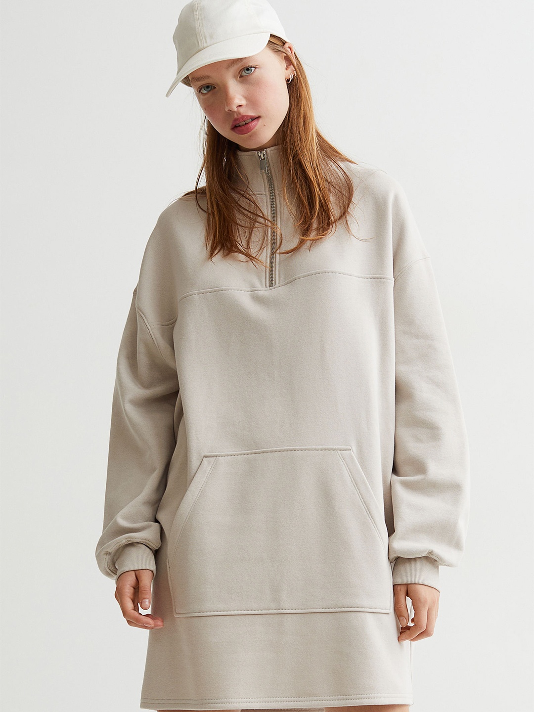 

H&M Women Beige Zip-Top Sweatshirt Dress
