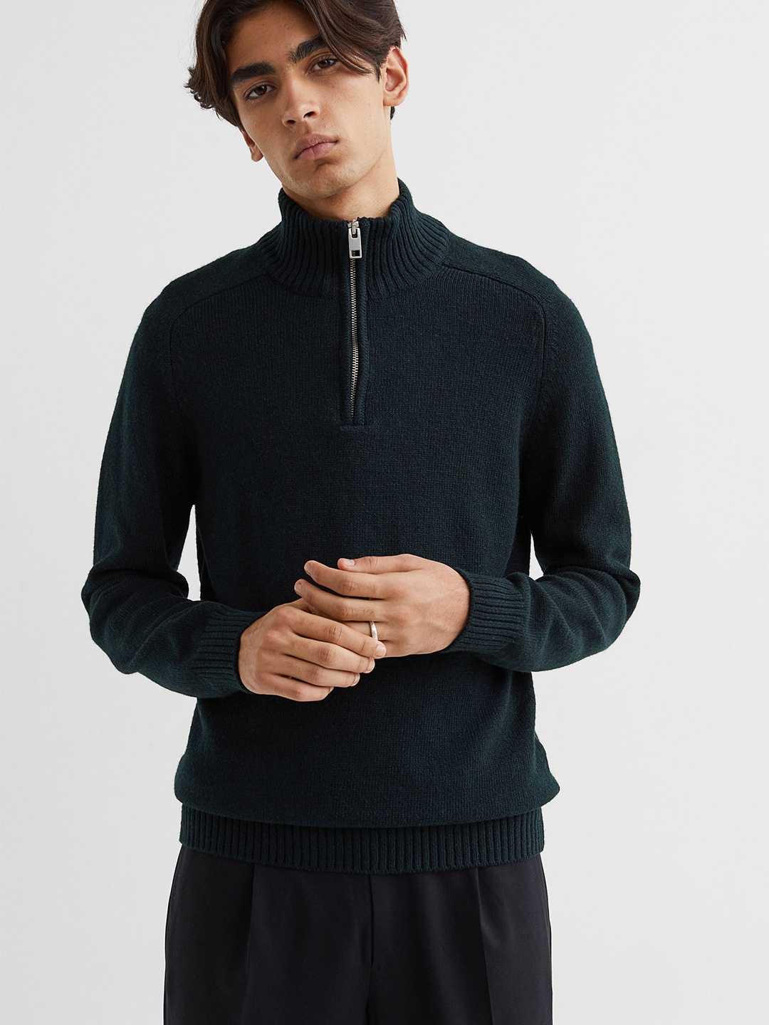 

H&M Men Green Regular Fit Fine-Knit Jumper