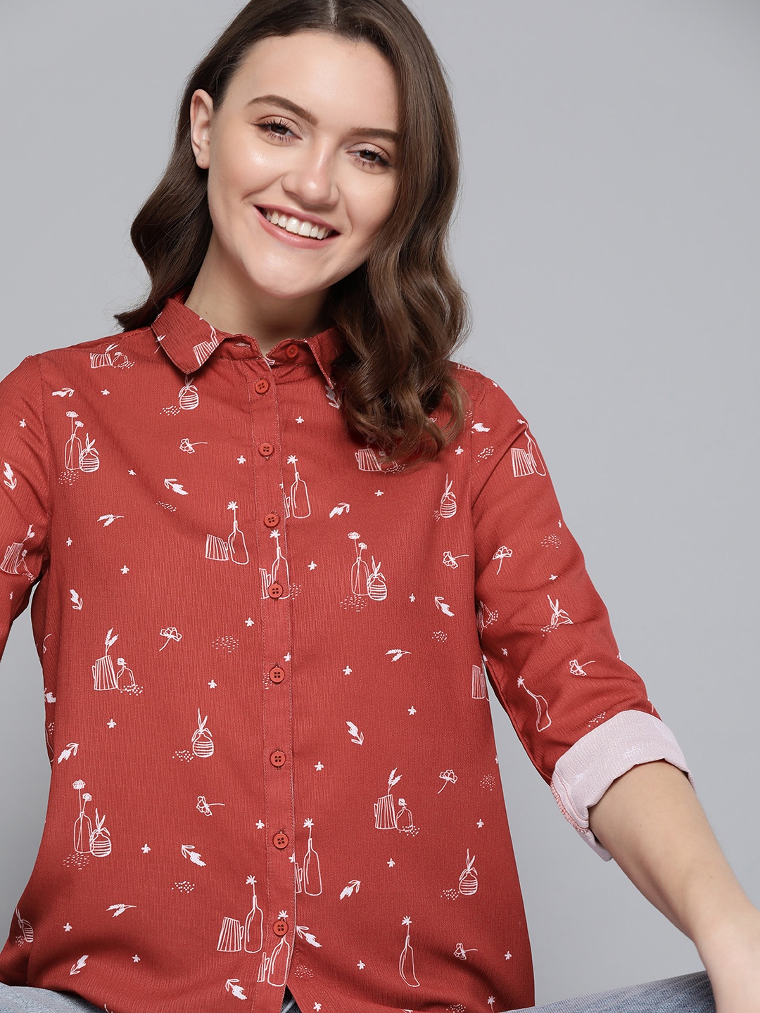 

Mast & Harbour Women Maroon & White Printed Casual Shirt