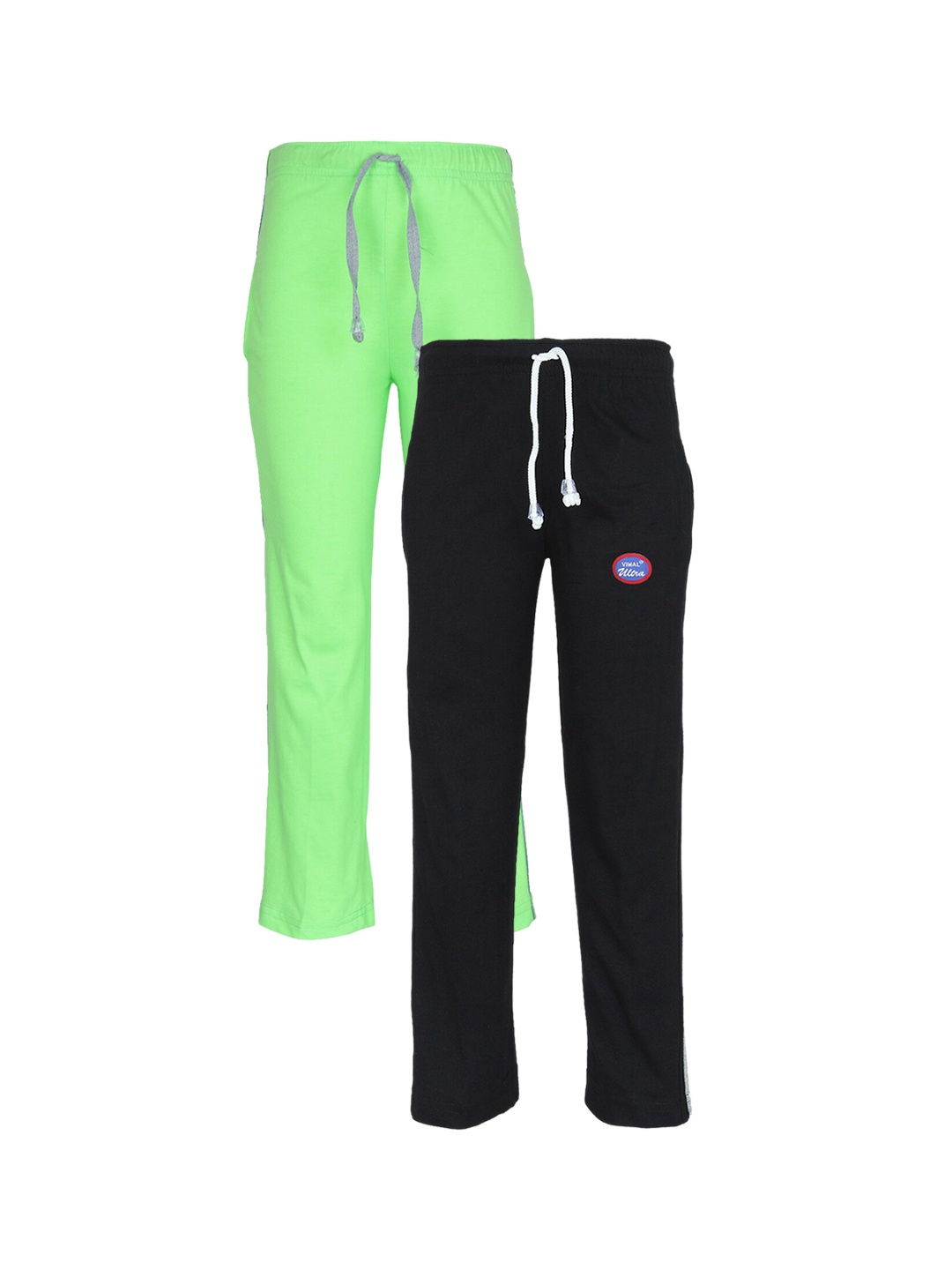 

VIMAL JONNEY Kids Pack of 2 Black & Green Cotton Track Pants