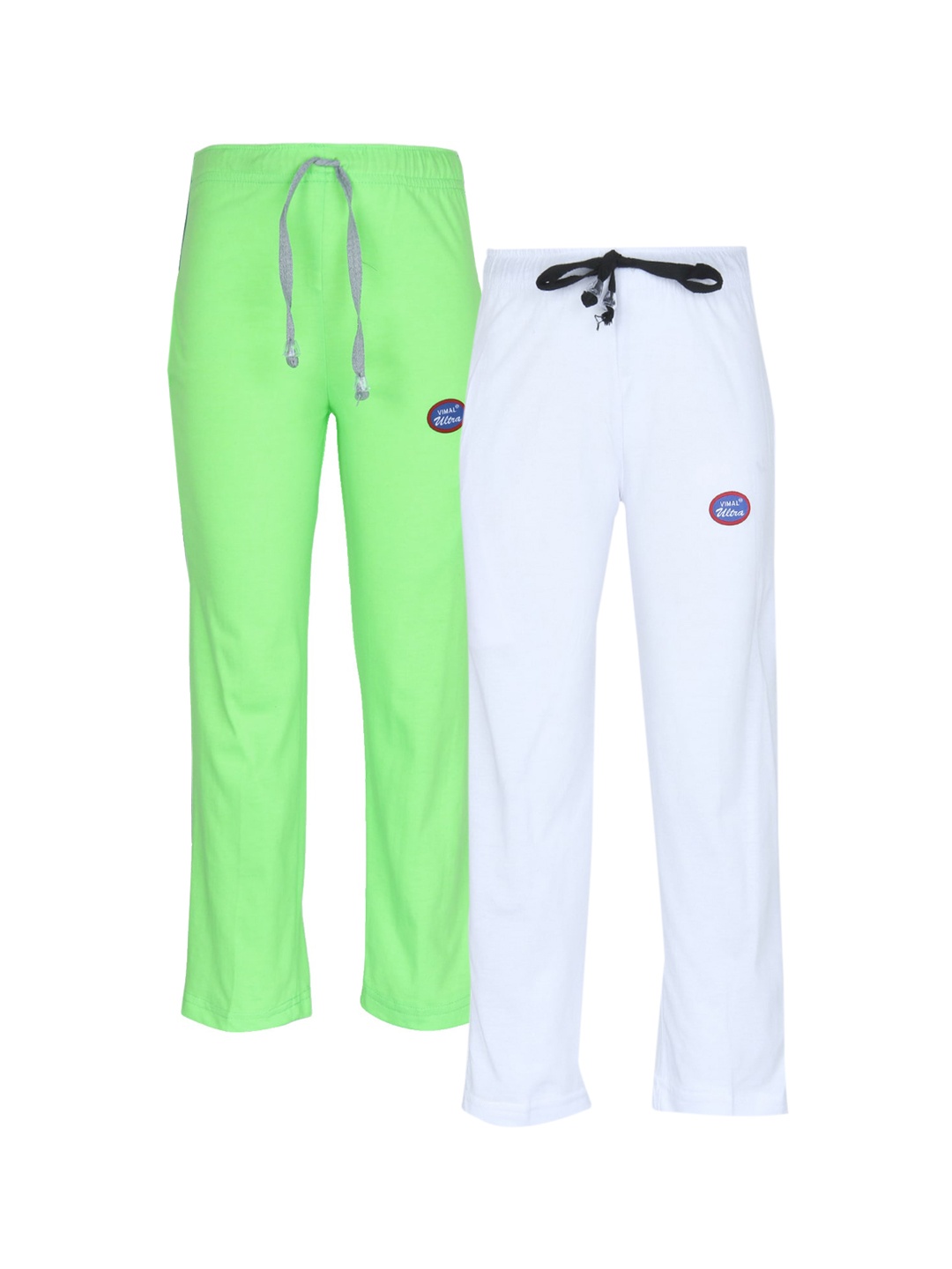 

VIMAL JONNEY Kids Pack Of 2 Green & White Solid Cotton Track Pants