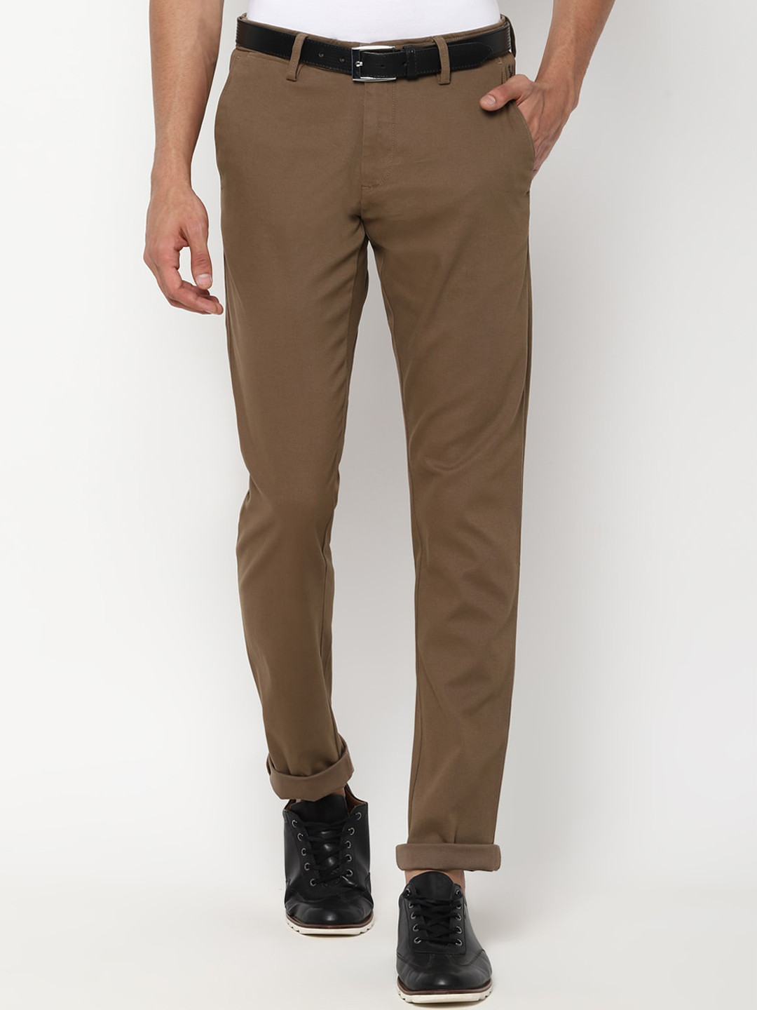 

Allen Solly Men Brown Textured Slim Fit Trousers