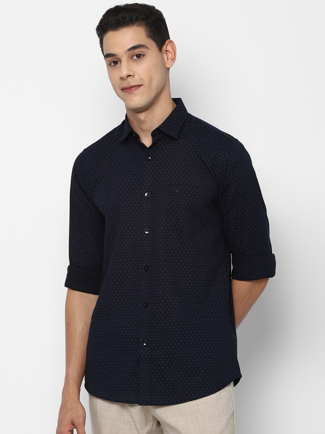 

Allen Solly Men Navy Blue Slim Fit Opaque Printed Casual Shirt