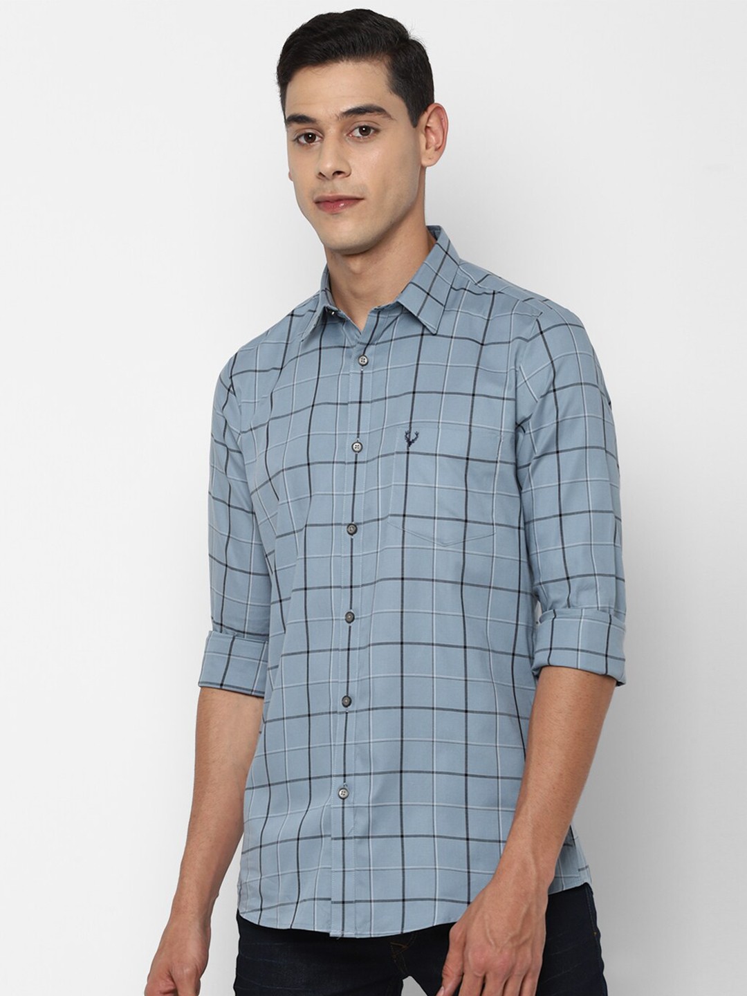 

Allen Solly Men Blue Slim Fit Windowpane Checks Opaque Checked Casual Shirt