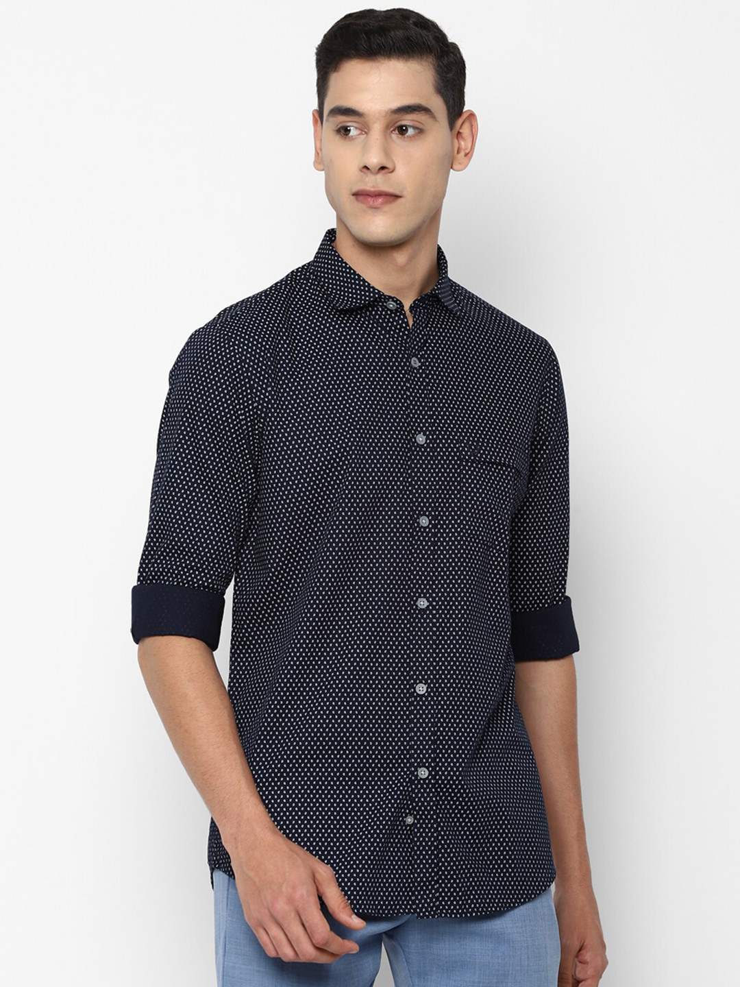 

Allen Solly Men Navy Blue Cotton Slim Fit Opaque Printed Casual Shirt
