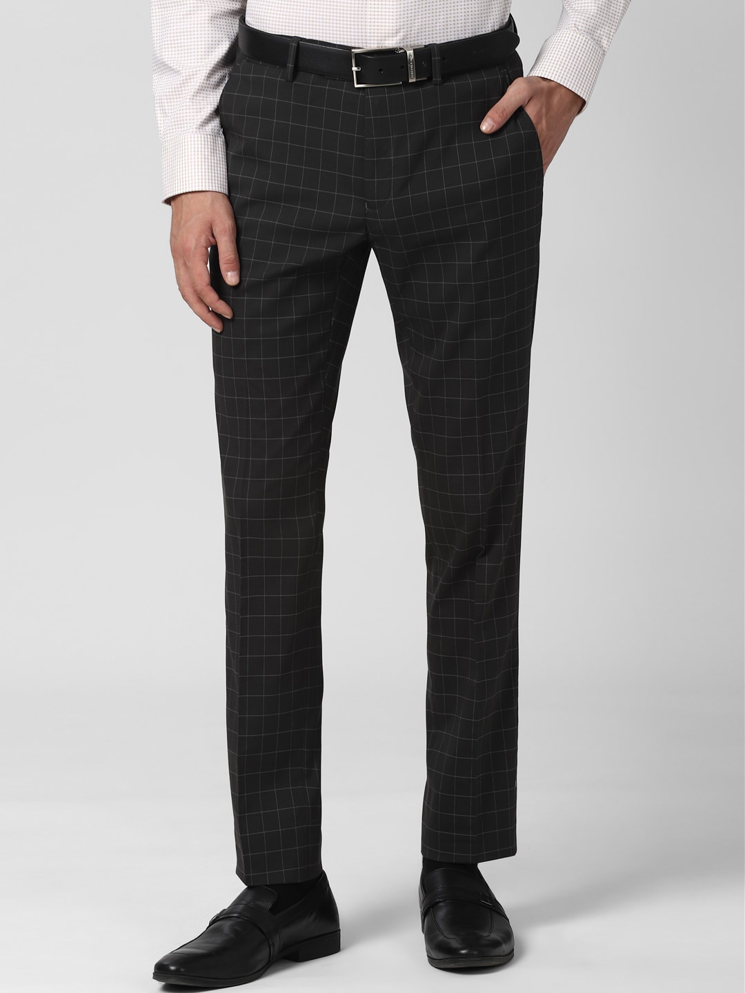 

Peter England Men Black Checked Slim Fit Formal Trousers