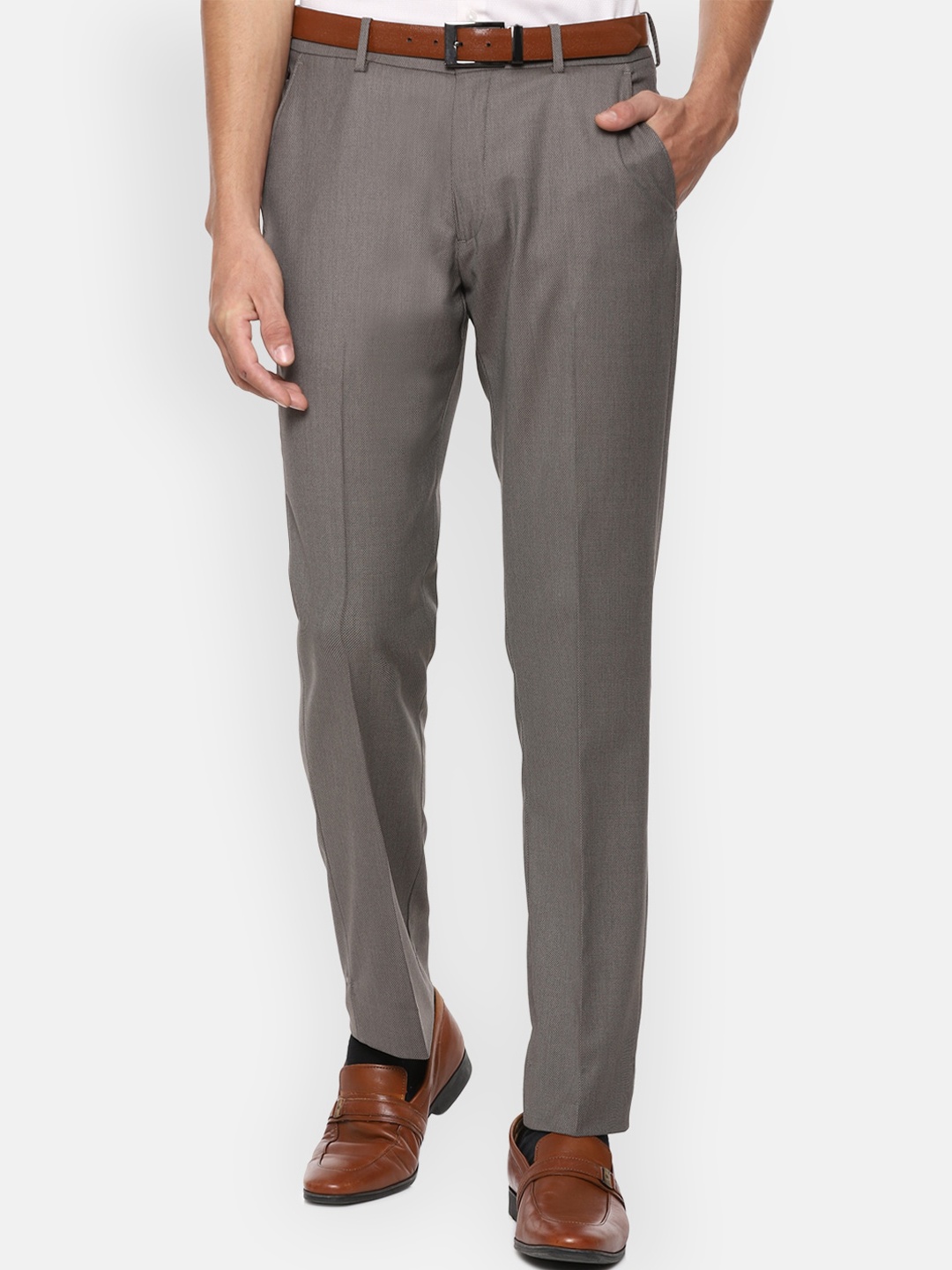 

Louis Philippe Men Grey Textured Formal Trousers