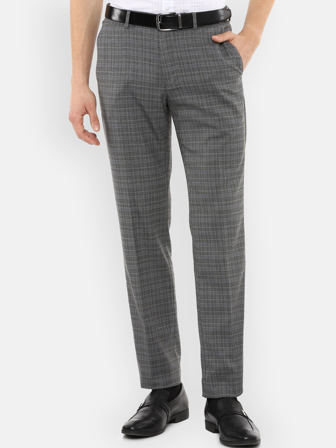 

Louis Philippe Men Grey Checked Slim Fit Formal Trousers