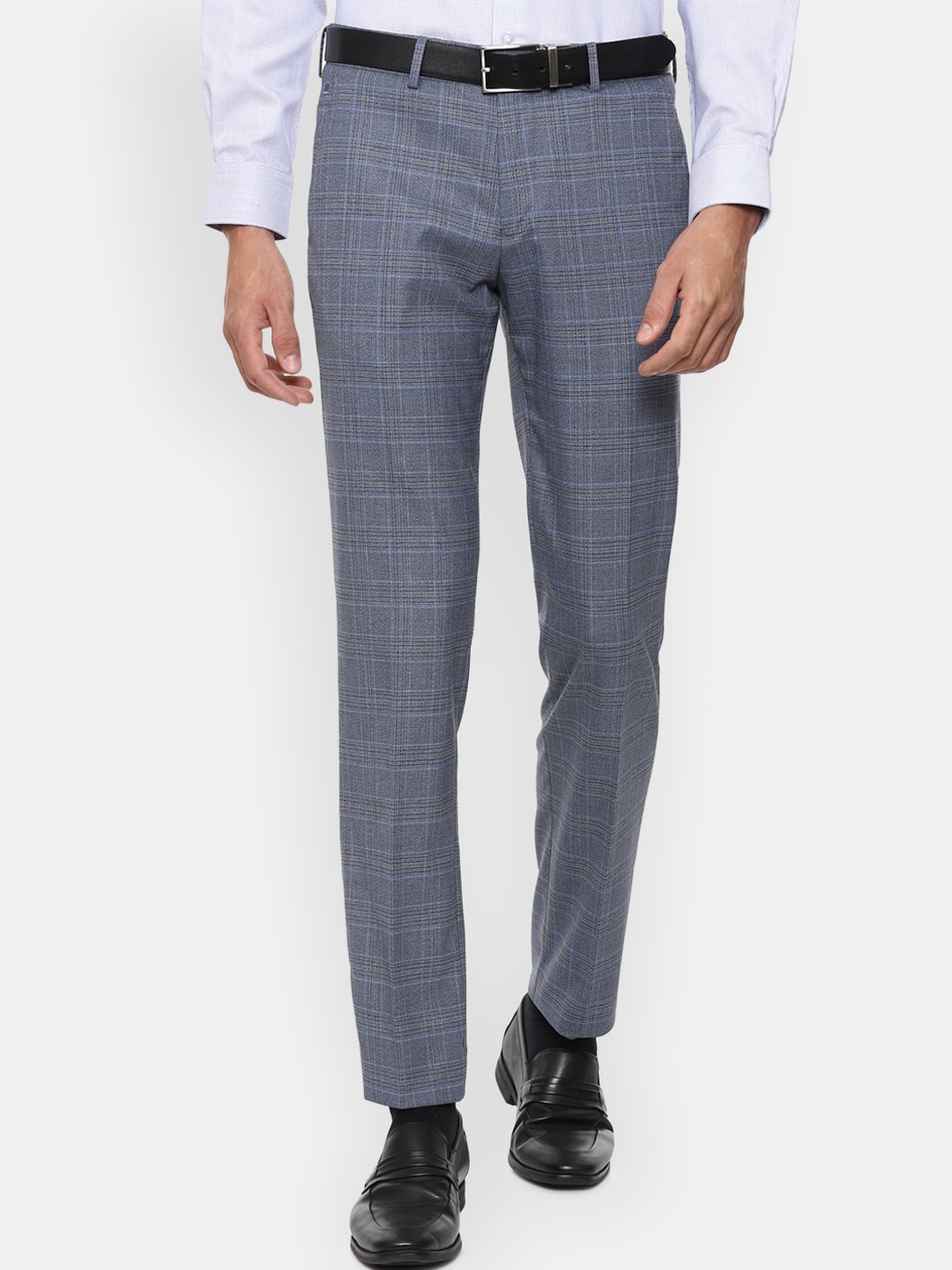 

Louis Philippe Men Navy Blue Checked Slim Fit Formal Trousers