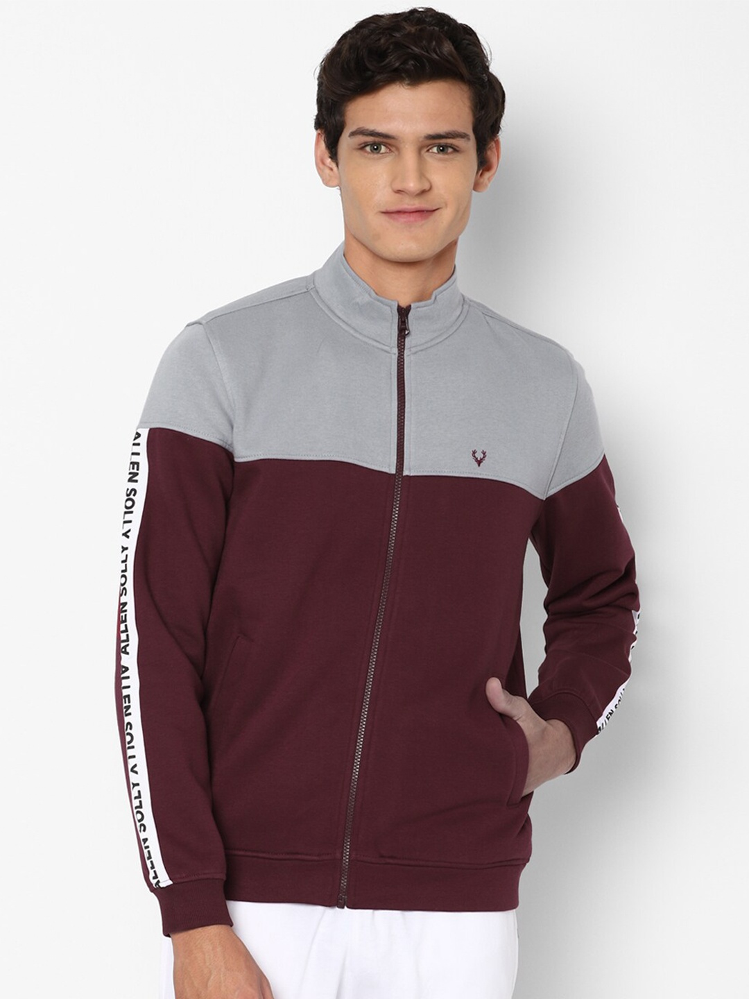 

Allen Solly Men Maroon Colourblocked Sweatshirt